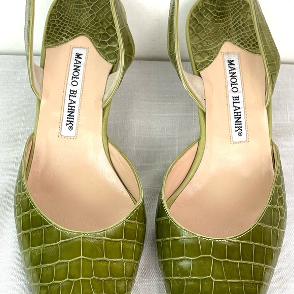 Manolo Blahnik Green Alligator Slipback Pumps size 39 - Picture 2 of 9